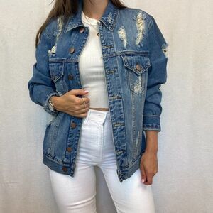 Tobi Oversized Distressed Blue Denim Jean Jacket